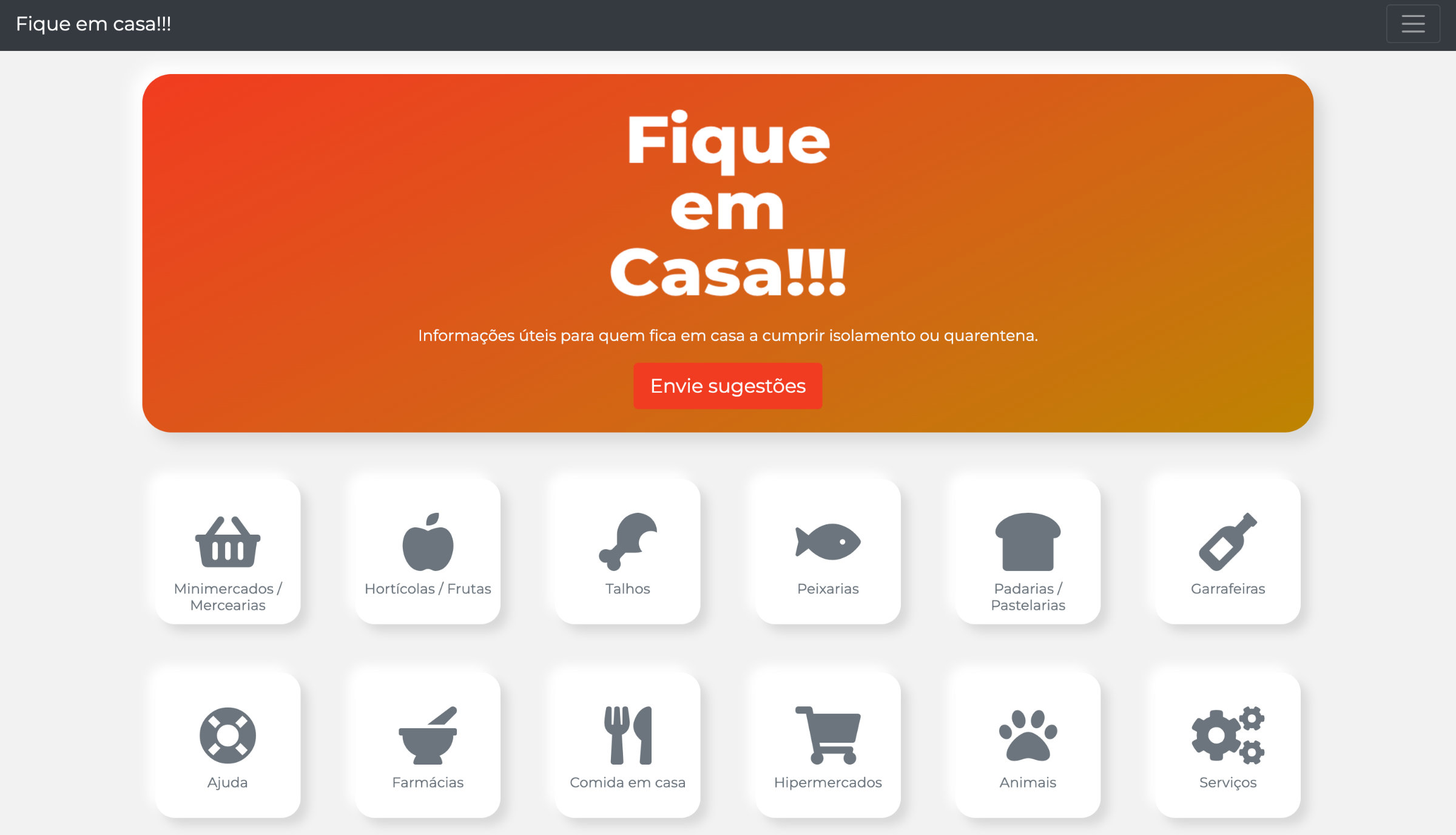 Fique em casa - Header do website